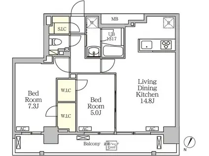 ジオエント白金台(2LDK/10階)の間取り写真