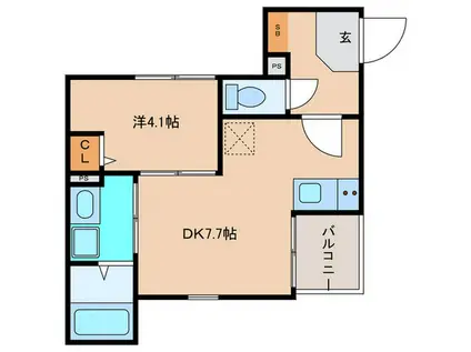 ハーモニーテラス遠里小野III(1DK/1階)の間取り写真