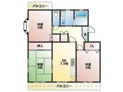 ルネッサンス雅 B棟(3DK/4階)の間取り写真