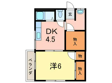 ハイツ山本(1DK/2階)の間取り写真