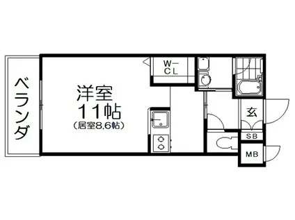 京阪本線 枚方市駅 徒歩4分 4階建 築14年(ワンルーム/1階)の間取り写真