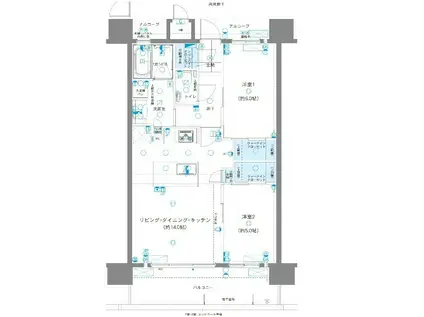 ワイズエステムコート那覇松山(2LDK/10階)の間取り写真
