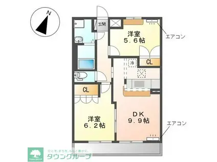 ロンジェヴィータ(2DK/1階)の間取り写真