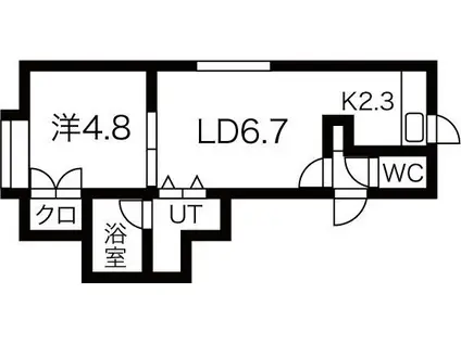 ホープ麻生6(1LDK/3階)の間取り写真