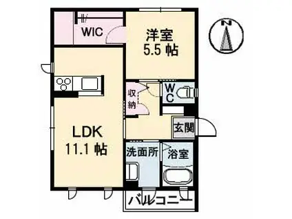 ドゥ・カショー エプ(1LDK/2階)の間取り写真
