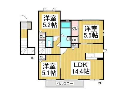 グランドアース(3LDK/2階)の間取り写真