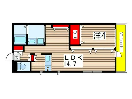 ラメール東金U(1LDK/1階)の間取り写真