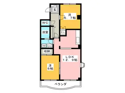 シャインエトワール(2LDK/3階)の間取り写真