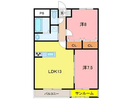 パラティーナ北館(2LDK/1階)の間取り写真