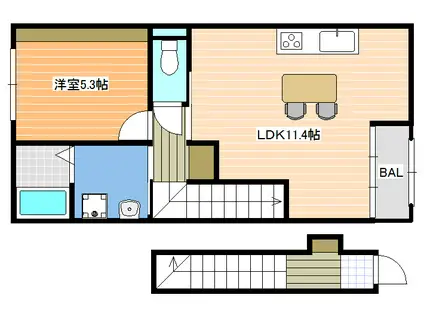 ヴィレッタII(1LDK/2階)の間取り写真