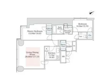 プラティーヌ西新宿(2LDK/14階)の間取り写真