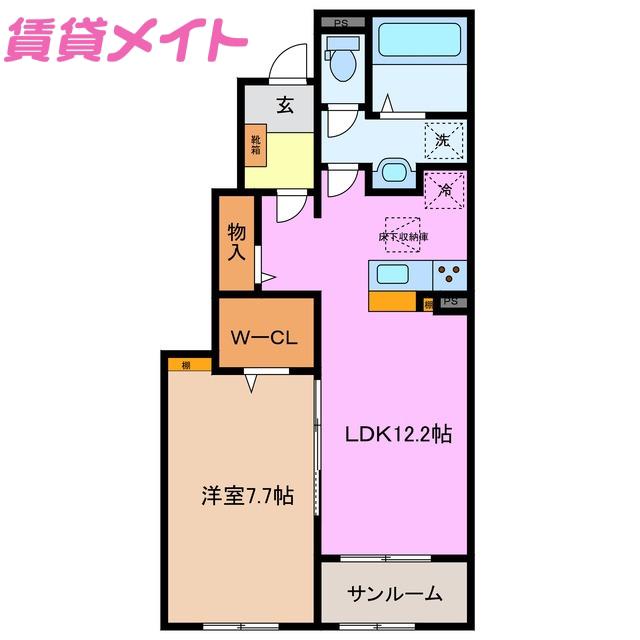 ヴェル ドミール A(1LDK/1階)の間取り写真