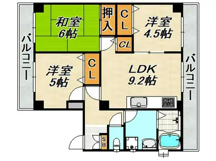 KARIN板宿(3LDK/3階)の間取り写真