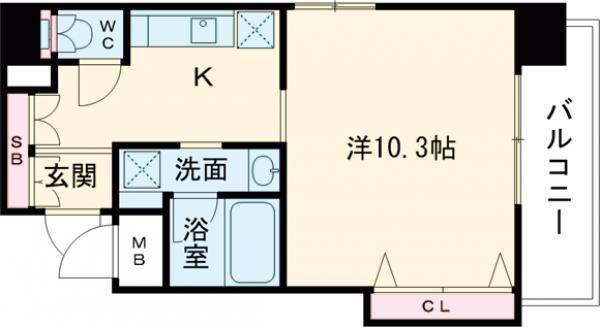 エスティ・ロアール神戸西(1K/9階)の間取り写真