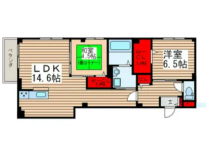 MONTAGNE・SEL B(2LDK/1階)の間取り写真