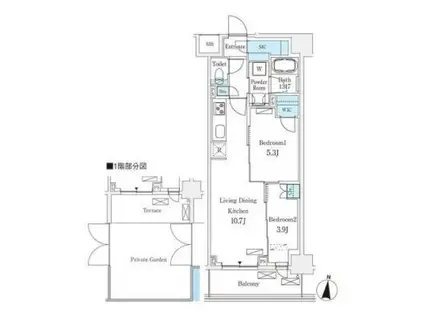 フロンティアレジデンス錦糸公園(2LDK/1階)の間取り写真