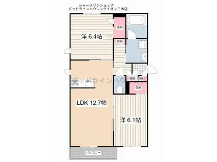 サンビューロ・シンエイ(2LDK/2階)の間取り写真