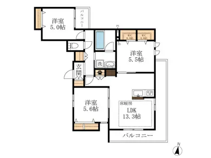 ラ フルールクロレ(3LDK/3階)の間取り写真
