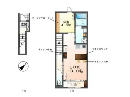 FAMILLE HANEKA(1LDK/2階)の間取り写真