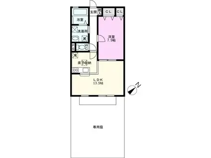 ドルークB棟(1LDK/1階)の間取り写真