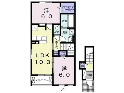 フォルトゥーナA(2LDK/2階)の間取り写真