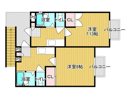 ISEYAハウスII(1K/2階)の間取り写真