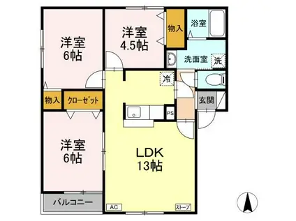 フォレストIII(3LDK/1階)の間取り写真
