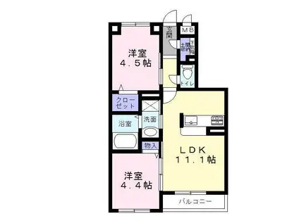 グランドシャーメゾン北花田(2LDK/3階)の間取り写真