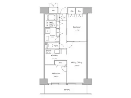 レジディア芝浦(2LDK/9階)の間取り写真