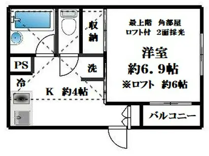 スピードスターハウスII(1K/4階)の間取り写真
