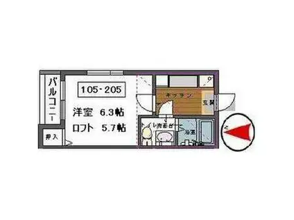 ファミリール山手(1K/2階)の間取り写真