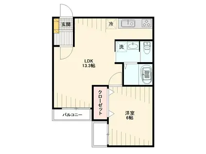 エステート仲江名(1LDK/2階)の間取り写真
