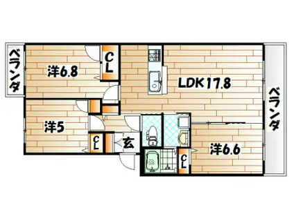 エクラージュ足立(3LDK/1階)の間取り写真