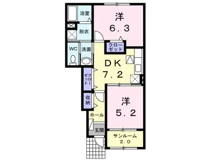 ラフォレスタ(2DK/1階)の間取り写真