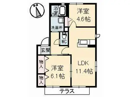 サニーコート A棟(2LDK/1階)の間取り写真