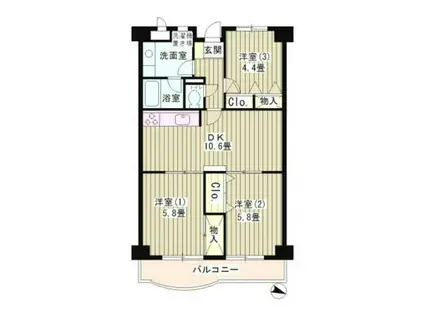 カーザ・エッチェルサ世田谷(3LDK/6階)の間取り写真