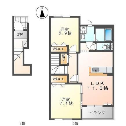 リヴィエーラ(2LDK/2階)の間取り写真