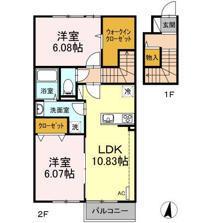 セジュールM B棟(2LDK/2階)の間取り写真