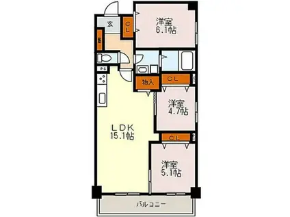 グリーンヒルズ南小笹(3LDK/4階)の間取り写真