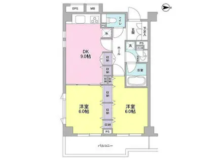 リバーレ蒲田仲六郷(2DK/6階)の間取り写真