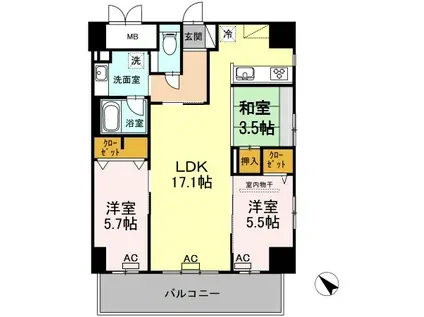 PALAIS FELICIA(3LDK/7階)の間取り写真