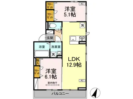クレージュ大和(2LDK/1階)の間取り写真