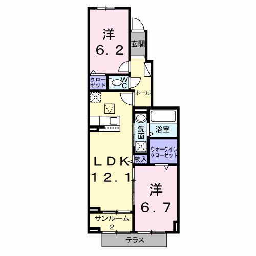 ビオレタA(2LDK/1階)の間取り写真