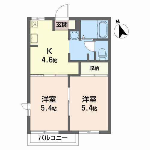 グランパティオ北上A(2K/2階)の間取り写真