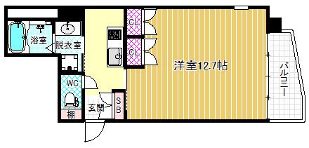 K・H・E(1K/5階)の間取り写真