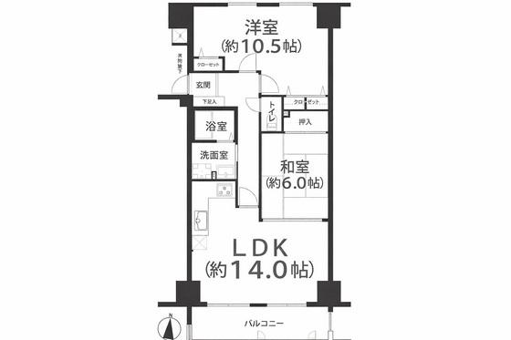 サーパス西古松I(2LDK/13階)の間取り写真