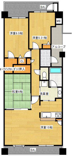 アーバングランディア庚午(3LDK/9階)の間取り写真