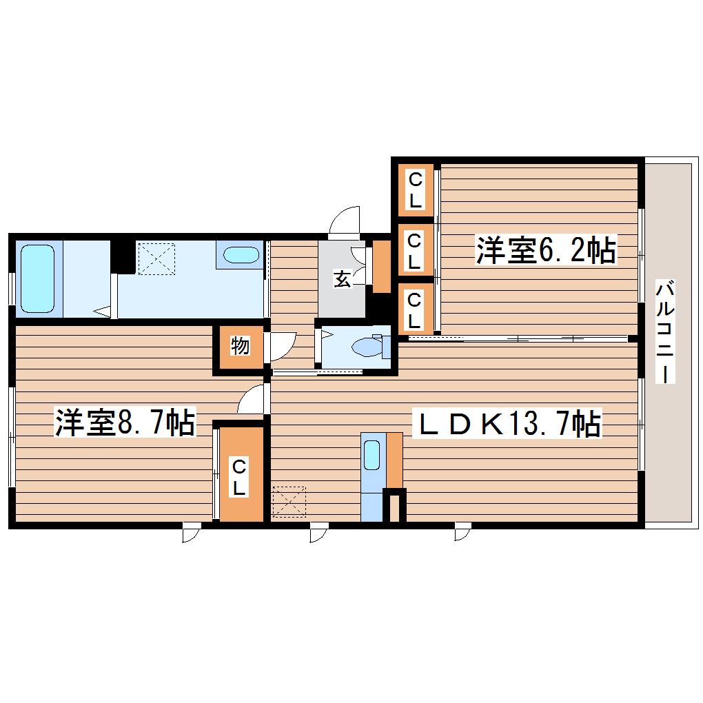 ルシエルブラン泉中央 II(2LDK/1階)の間取り写真