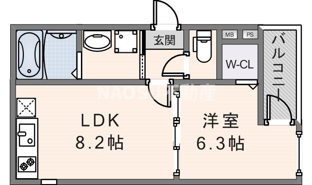 フジパレス瓜生堂III番館(1LDK/1階)の間取り写真