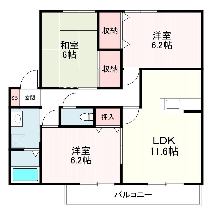 メゾンボヌールC(3LDK/2階)の間取り写真